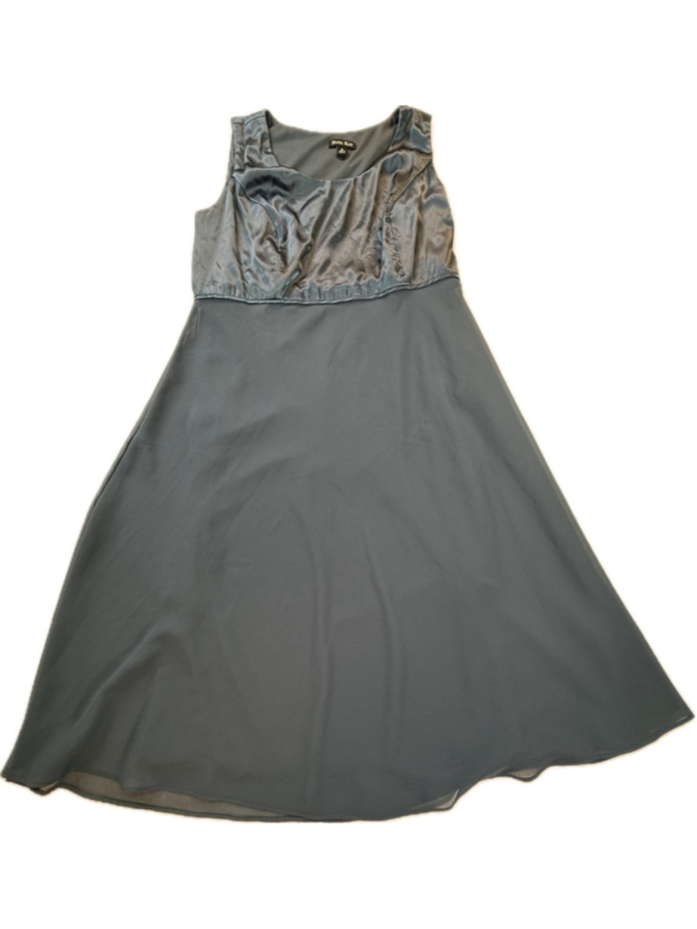 Dana Kay Blue Gray Sleeveless A-Line Dress Women’s Size 18 Satin Bodice Formal